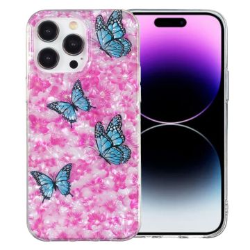 Marble iPhone 14 Pro Etui - Sommerfugl og Blomst