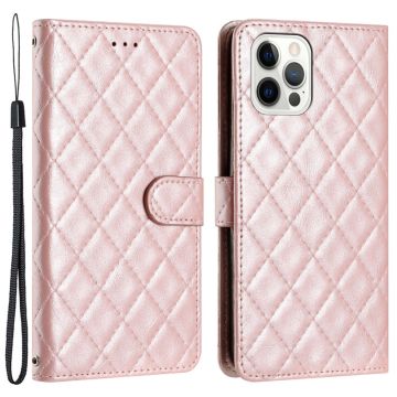 Funksjonelt rombe lommebokdeksel for iPhone 14 Pro - Rosa