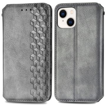 Læretui med A Stilfull Rhombus Imprint til iPhone 15 - Grå