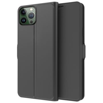 Glatt og tynt premium PU-skinnetui for iPhone 13 Pro - Svart