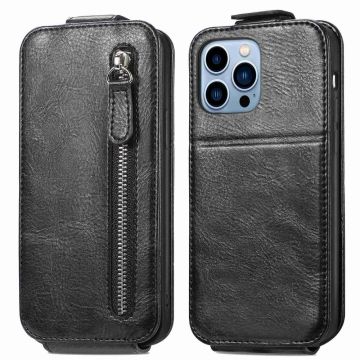 Vertical Flip Phone Etui med Zipper til iPhone 13 Pro - Svart