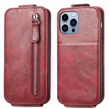 Vertical Flip Phone Etui med Zipper til iPhone 13 Pro - Rød