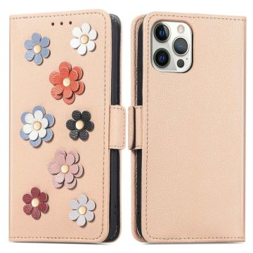 Skinnetui med myk blomsterdekor for iPhone 13 Pro - Khaki