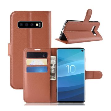 Samsung Galaxy s10 Litchi-Tekstur Skinnetui - Brun