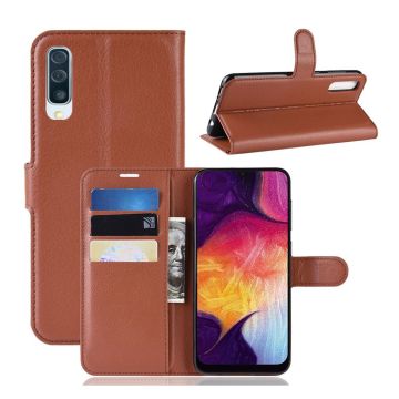 Samsung Galaxy A50 Litchi Skinnetui - Brun