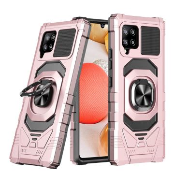 Slitesterkt hardplastdeksel med myk innside og kickstand for Samsung Galaxy A42 5G - Rose Gull