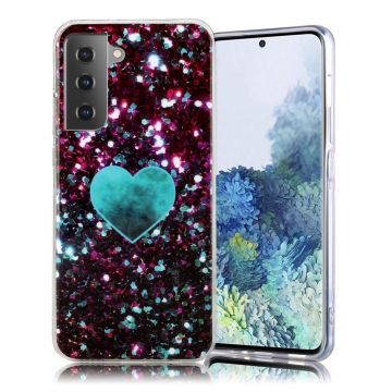 Marble Samsung Galaxy S21 Plus 5G Etui - Blått Hjerte