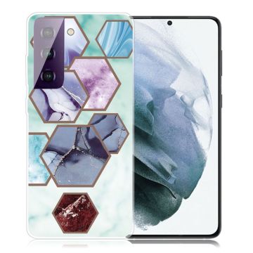 Marble Samsung Galaxy S21 Plus Etui - Sekskant Fragmenter i Sky Blå