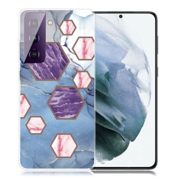 Marble Samsung Galaxy S21 Plus Etui - Sekskant Fragmenter i Blå