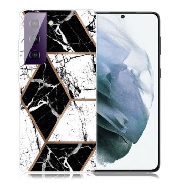 Marble Samsung Galaxy S21 Plus Etui - Black og Hvit Diamant