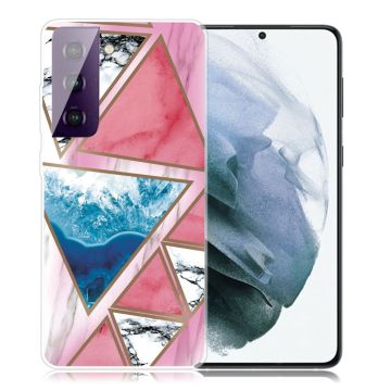 Marble Samsung Galaxy S21 Plus Etui - Hvit / Blå / Rose Trekant