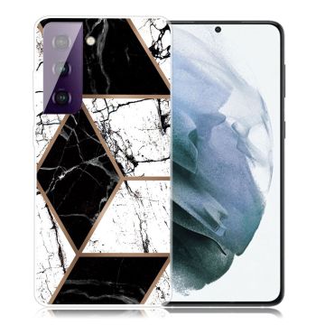 Marble Samsung Galaxy S21 Plus Etui - Black og Hvit Klinkekule Form