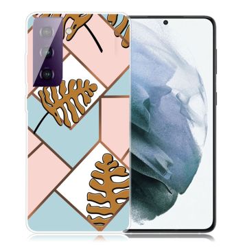 Marble Samsung Galaxy S21 Plus Etui - Toon Leaves i Pink og Blue