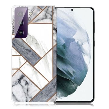 Marble Samsung Galaxy S21 Plus Etui - Grå / Hvit Klinkekule Tile