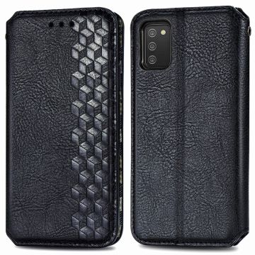 Skinn-etui med stilfult rombeavtrykk for Samsung Galaxy A02s - Svart