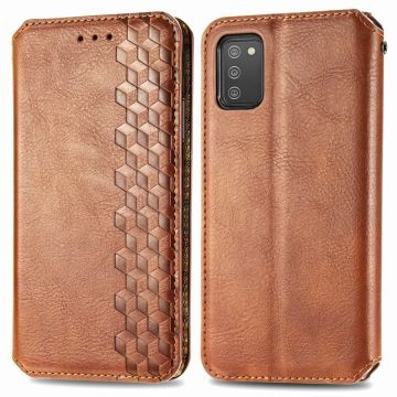 Skinn-etui med stilfult rombeavtrykk for Samsung Galaxy A02s - Brun