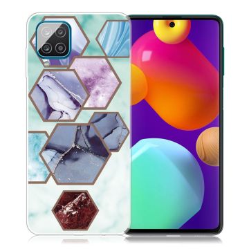 Marble Samsung Galaxy M62 / F62 Etui - Sekskant Fragmenter i Sky Blå