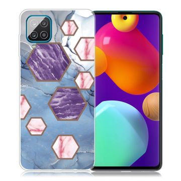 Marble Samsung Galaxy M62 / F62 Etui - Sekskant Fragmenter i Blå