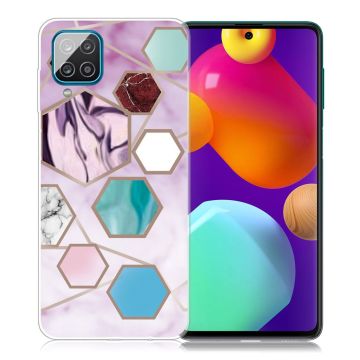 Marble Samsung Galaxy M62 / F62 Etui - Sekskant Fragmenter i Lilla