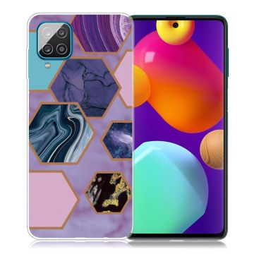 Marble Samsung Galaxy M62 / F62 Etui - Sekskanter i Lilla Bakgrunn