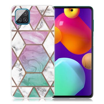 Marble Samsung Galaxy M62 / F62 Etui - Hvit Diamant i Fargerik Bakgrunn