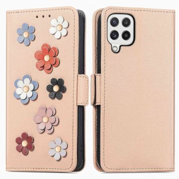 Skinnetui med myk blomsterdekor for Samsung Galaxy A22 4G - Khaki