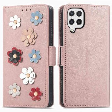 Skinnetui med myk blomsterdekor for Samsung Galaxy A22 4G - Rose Gull