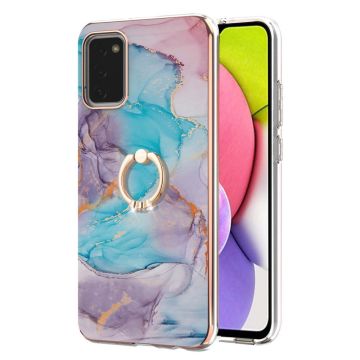 Marble Mønstret Deksel med Ring Holder til Samsung Galaxy A03s - Milky Way Klinkekule Blue