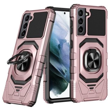 Slitesterkt hardplastdeksel med myk innside og kickstand for Samsung Galaxy S21 Plus 5G - Rose Gull