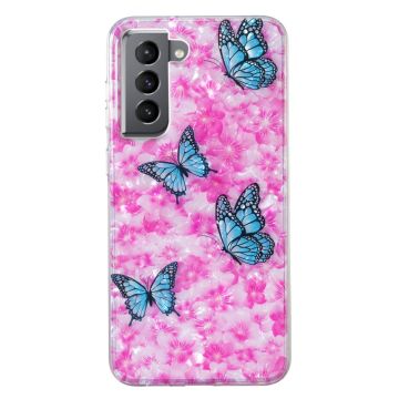 Marble Samsung Galaxy S21 Plus 5G Etui - Sommerfugl og Blomst