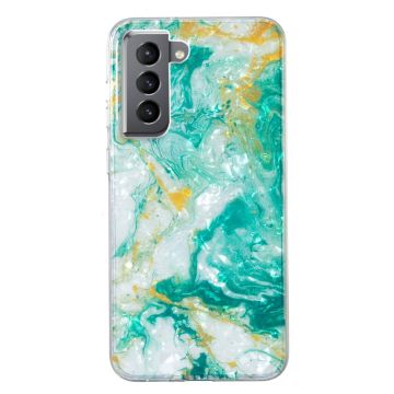 Marble Samsung Galaxy S21 Plus 5G Etui - Grønn Klinkekule