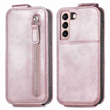 Vertical Flip Phone Etui med Zipper til Samsung Galaxy S21 Plus 5G - Rose Gull