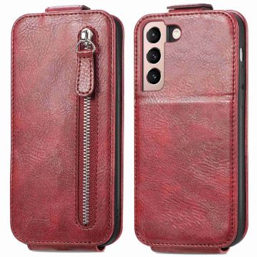 Vertical Flip Phone Etui med Zipper til Samsung Galaxy S21 Plus 5G - Rød