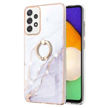 Marble Mønstret Deksel med Ring Holder til Samsung Galaxy A52s 5G / A52 5g / A52 - Hvit Klinkekule Haze