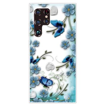 Deco Samsung Galaxy S22 Ultra Etui - Sommerfugl og Blomst