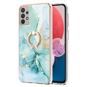 Marble Mønstret Deksel med Ring Holder til Samsung Galaxy A13 4G - Hvit Klinkekule Haze