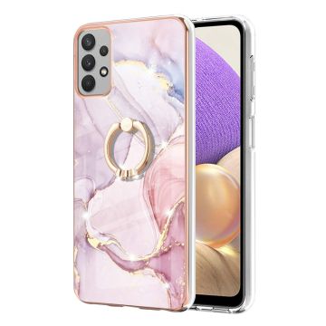 Marble Mønstret Deksel med Ring Holder til Samsung Galaxy A73 - Rose Gull Klinkekule Haze