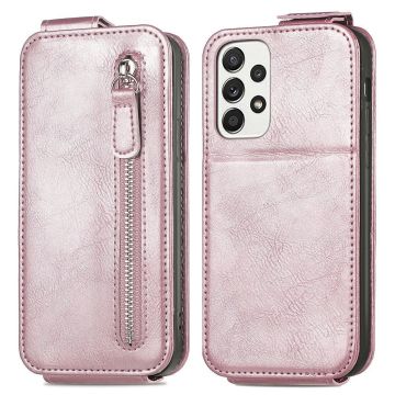 Vertical Flip Phone Etui med Zipper til Samsung Galaxy A73 - Rose Gull