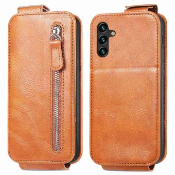 Vertical Flip Phone Etui med Zipper til Samsung Galaxy A04s / A13 5g - Brun