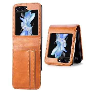 Samsung Galaxy Z Flip5 flip-etui i skinn - Brun