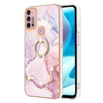 Marble Mønstret Deksel med Ring Holder til Motorola Moto G20 / G30 / G10 - Rose Gull Klinkekule Haze