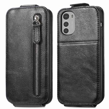 Vertical Flip Phone Etui med Zipper til Motorola Moto E32s / E32 / G22 - Svart