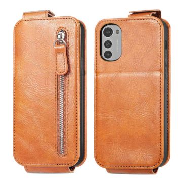 Vertical Flip Phone Etui med Zipper til Motorola Moto E32s / E32 / G22 - Brun