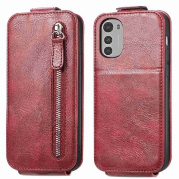 Vertical Flip Phone Etui med Zipper til Motorola Moto E32s / E32 / G22 - Rød