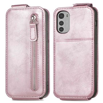 Vertical Flip Phone Etui med Zipper til Motorola Moto E32s / E32 / G22 - Rose Gull