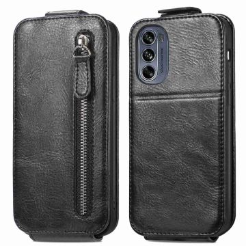 Vertical Flip Phone Etui med Zipper til Motorola Moto G62 5G - Svart