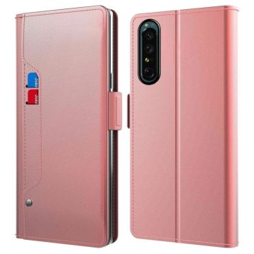 Phone Etui med Make-up Mirror og Slick Design til Sony Xperia 1 Iv - Rose Gull