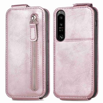 Vertical Flip Phone Etui med Zipper til Sony Xperia 1 IV - Rose Gull