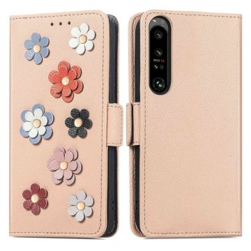 Skinnetui med myk blomsterdekor for Sony Xperia 1 IV - Khaki