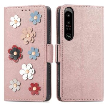 Skinnetui med myk blomsterdekor for Sony Xperia 1 IV - Rose Gull